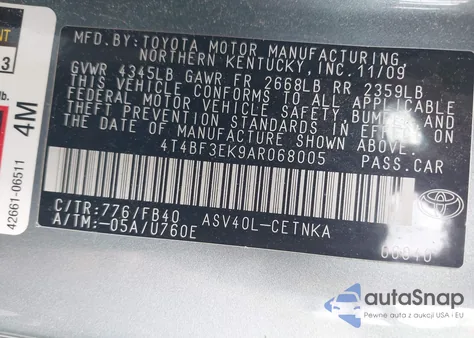 2010 Toyota Camry Le from USA, damaged, VIN 4T4BF3EK9AR068005